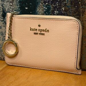 Kate Spade Minimalist Darcy Medium L-Zip Leather Card Holder Wallet-Light Fawn